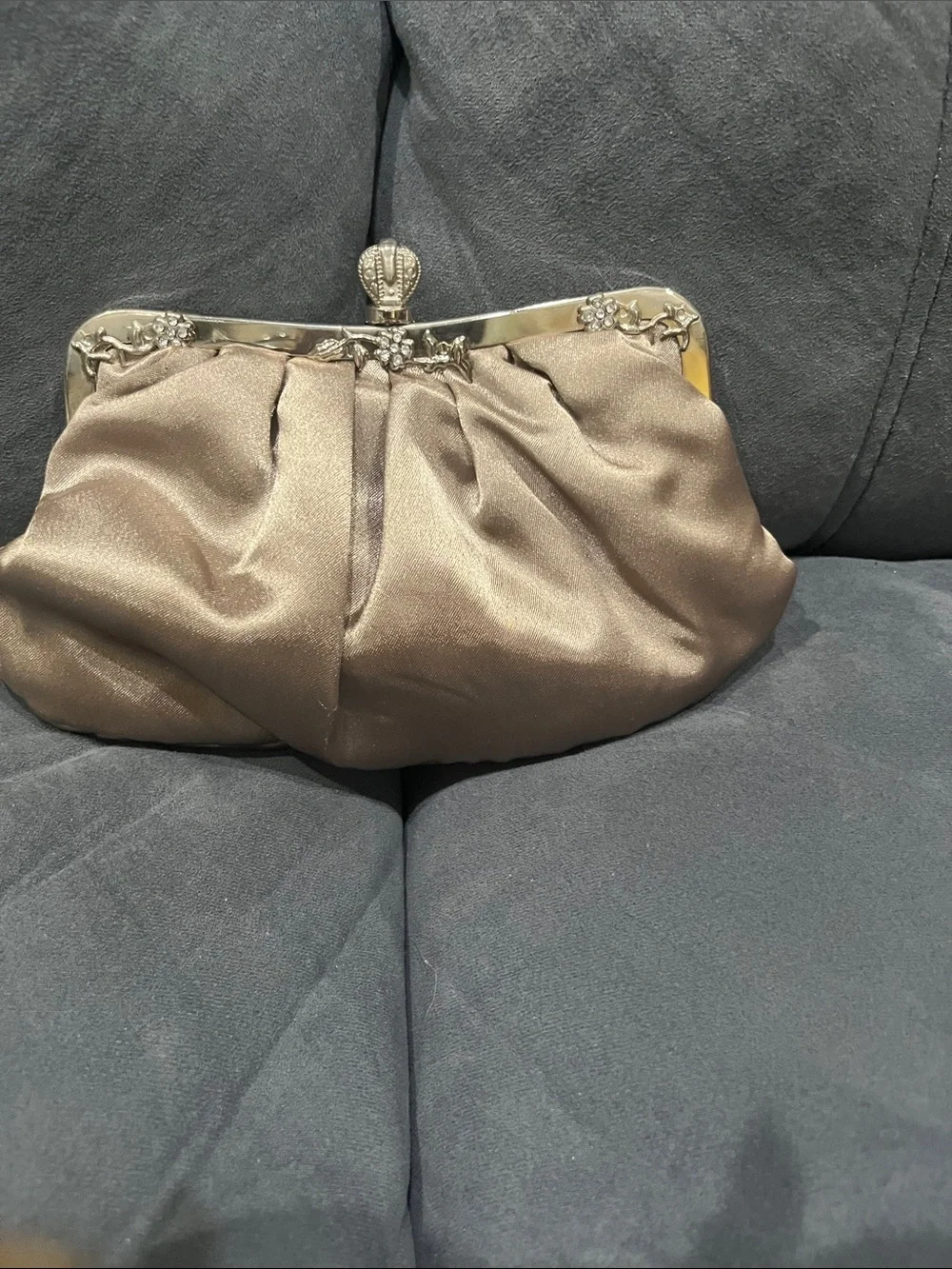 Elegant Brown Satin Frame Clutch Bag